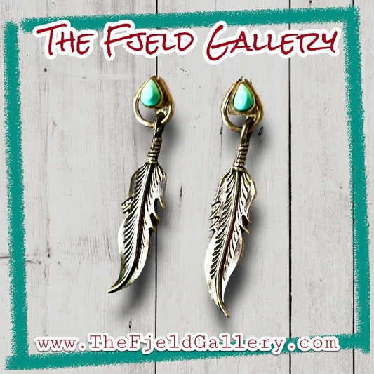Native American Vintage Turquoise Feather Dangle Earrings