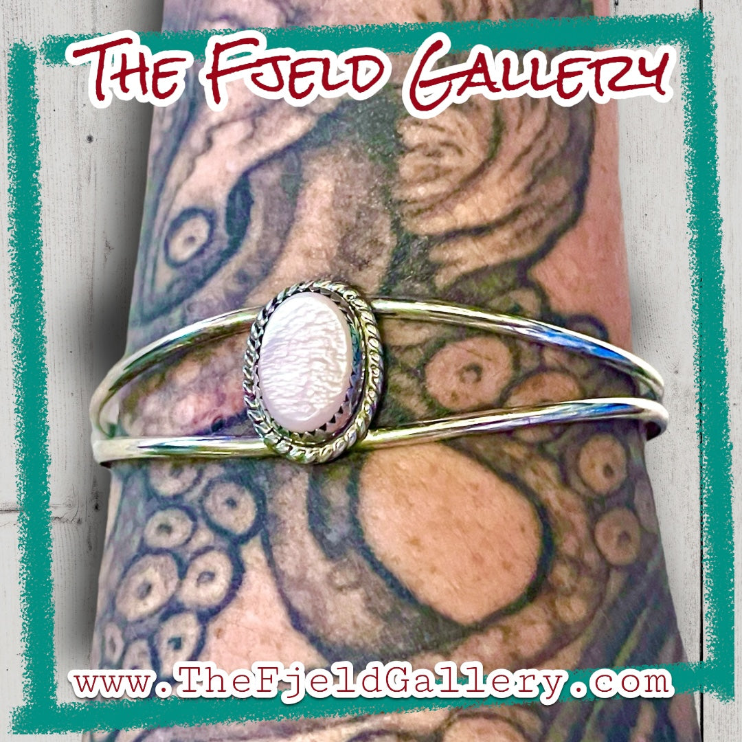 Pink Mother of Pearl Vintage Sterling Silver Native American Cuff Bracelet