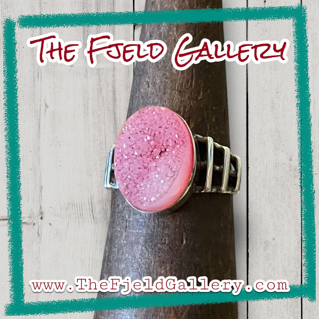 Pink Geode Agate Sterling Silver Ring