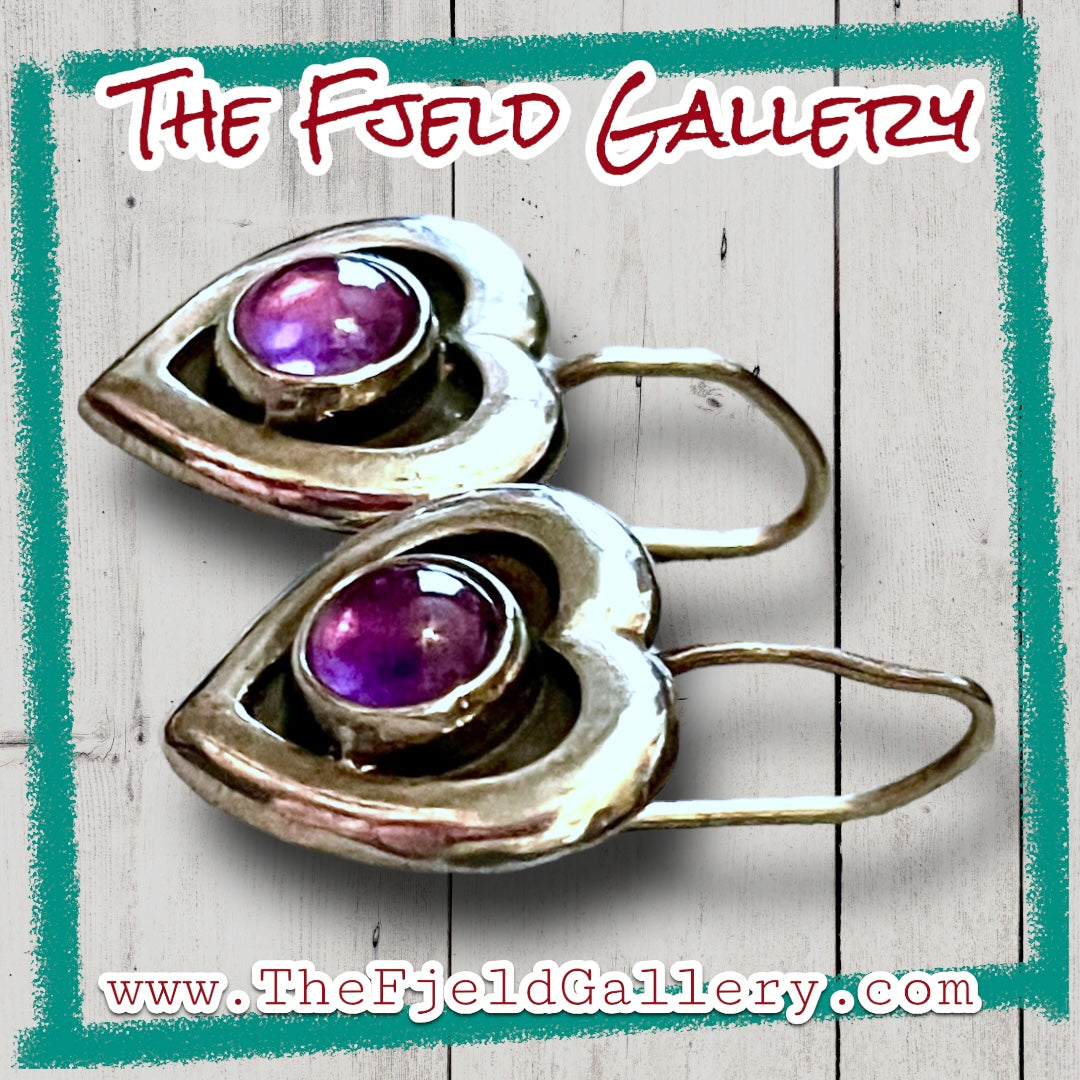 Vintage Sterling Silver & Amethyst Heart Shaped Earrings