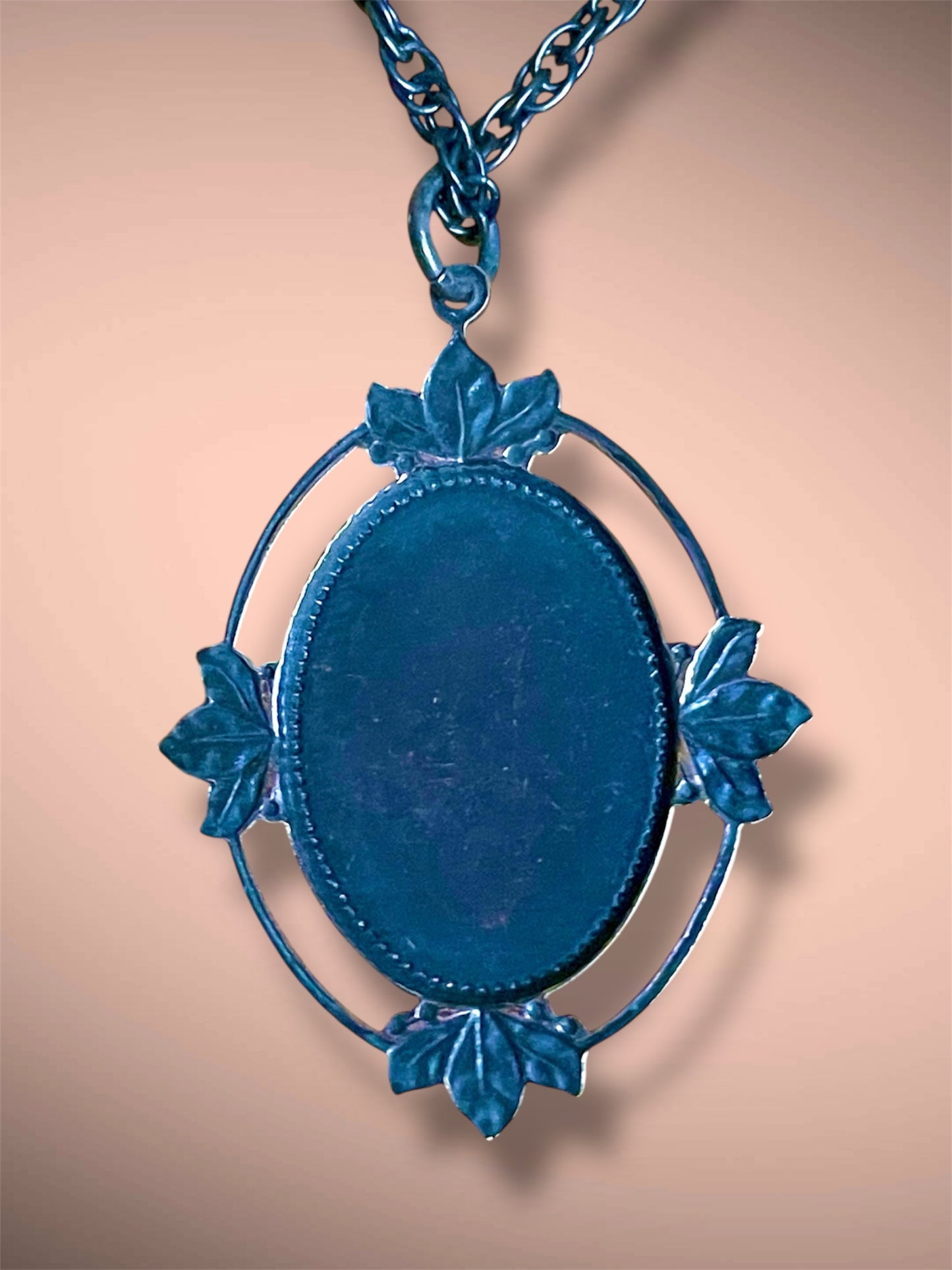 Art Nouveau Blue Dragons Breath Fire Opal Foil Art Glass Brass Pendant Necklace