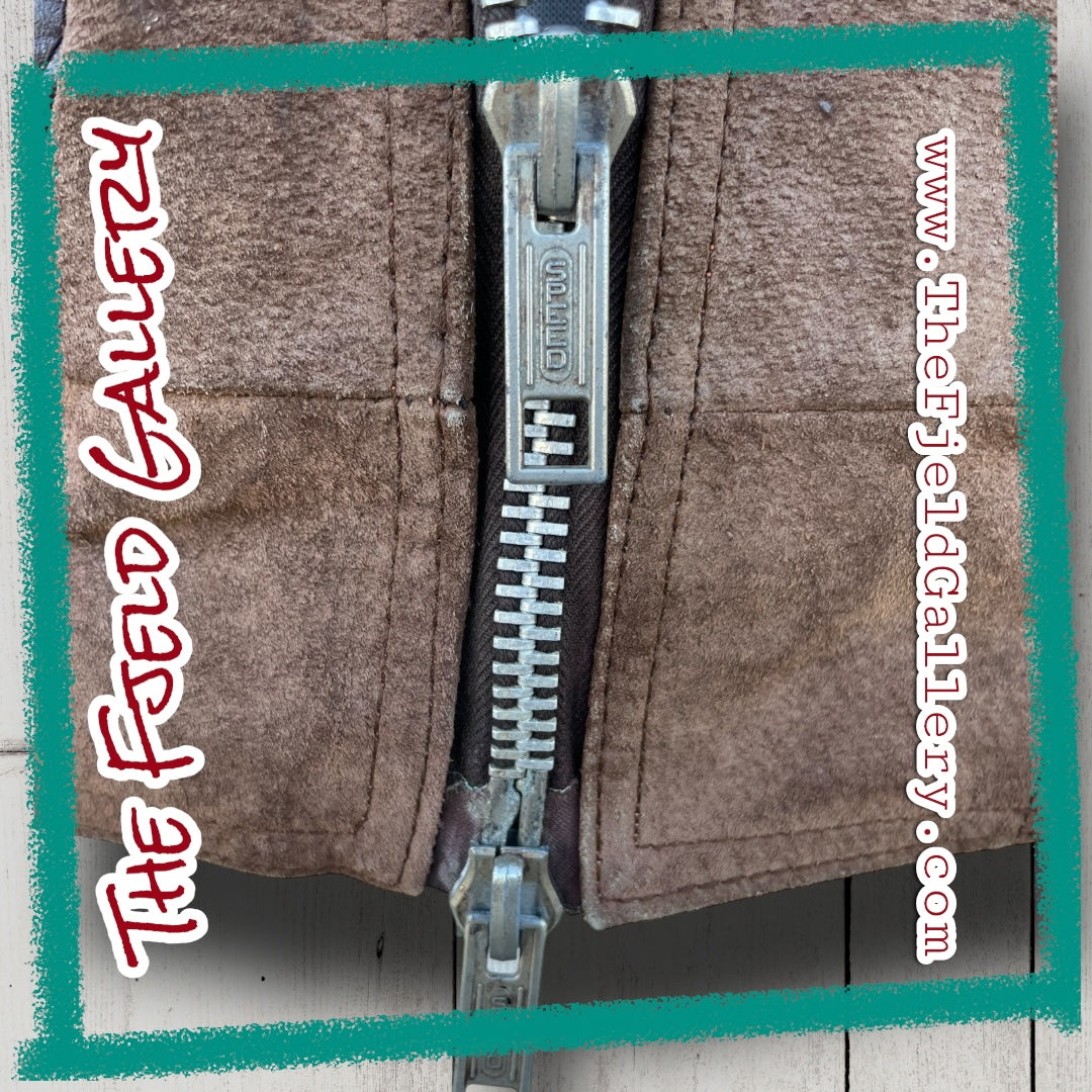 Vintage Brown Leather, Suede & Knit Bomber Jacket with Double Zipper