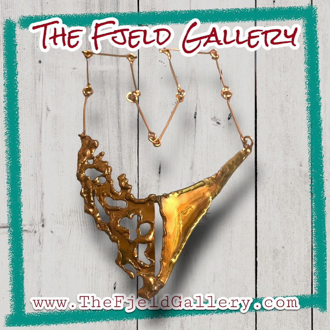 Barbaric Arts & Crafts Copper & Brass 1940’s Vintage Chevron Necklace