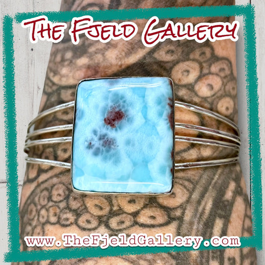 Handmade Larimar Gemstone Sterling Silver Large Cuff Bracelet