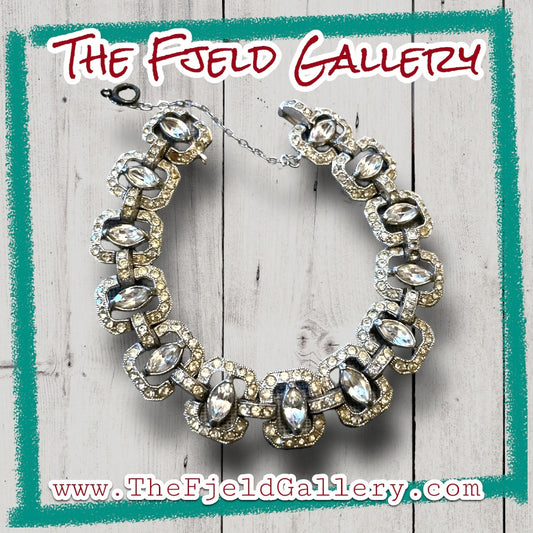 Art Deco Crystal Rhinestone Link Bracelet