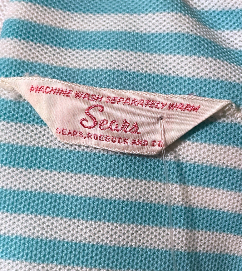1960’s Baby Blue & White Striped Sears Romper Kulat Jumpsuit