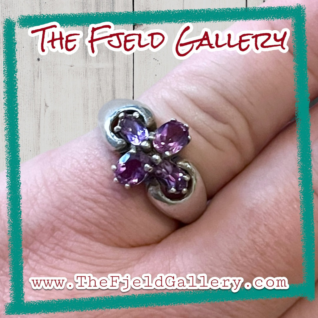Amethyst Flower Sterling Silver Ring