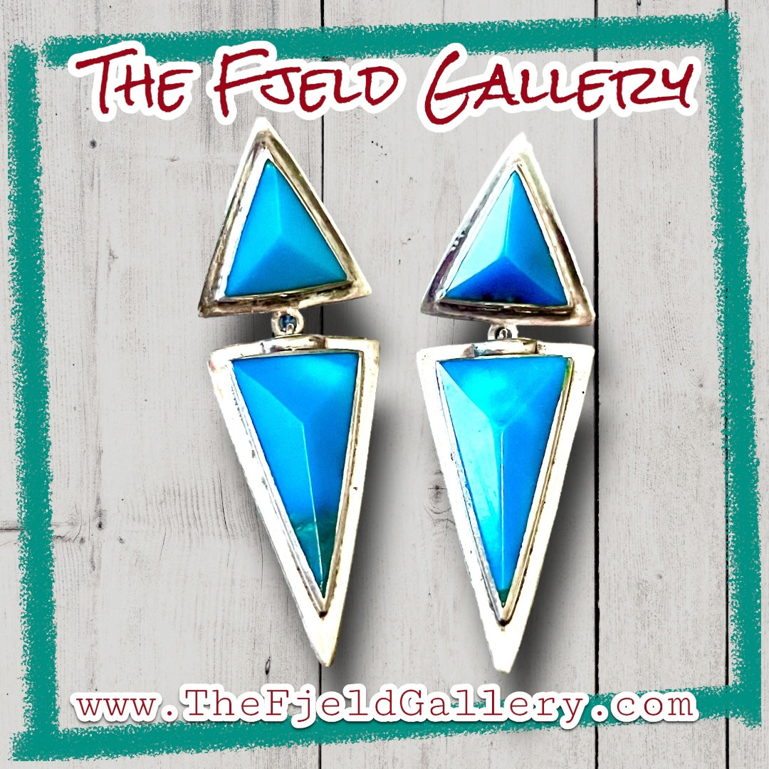 Turquoise Triangle Geometric Sterling Dangle Vintage Earrings