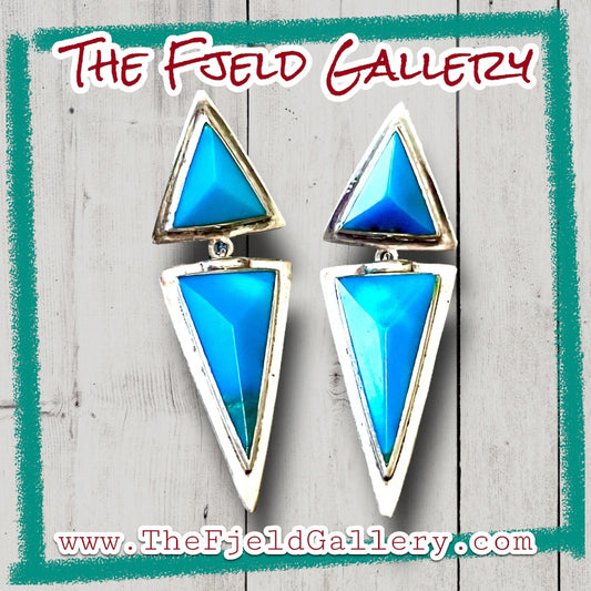 Turquoise Triangle Geometric Sterling Dangle Vintage Earrings