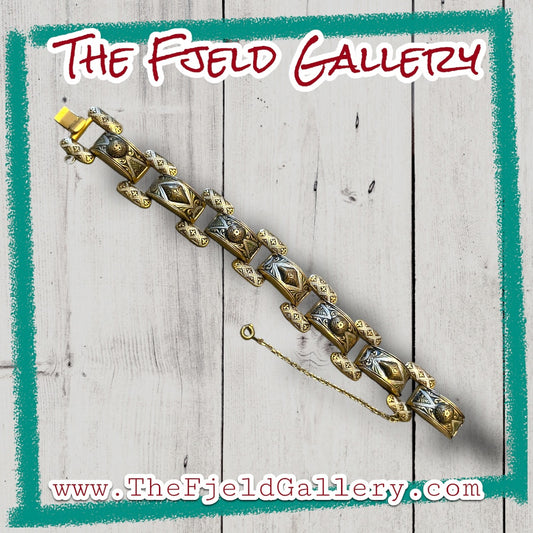 Vintage Italian Damascene Hollow Work Link Bracelet