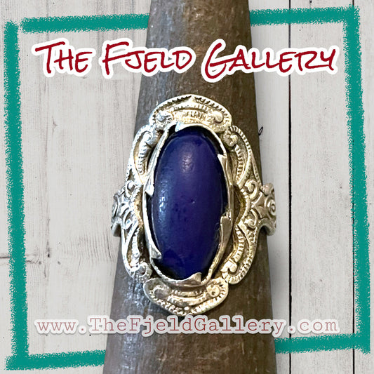 Art Nouveau Deep Blue Lapis Gemstone Sterling Silver Ring