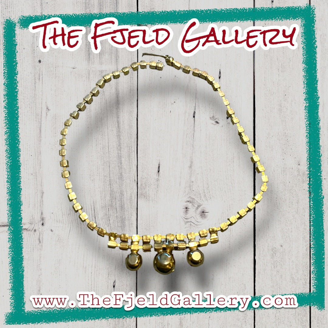 Vintage Milk Glass & Aurora Borealis (AB) Crystal Rhinestone Choker Necklace