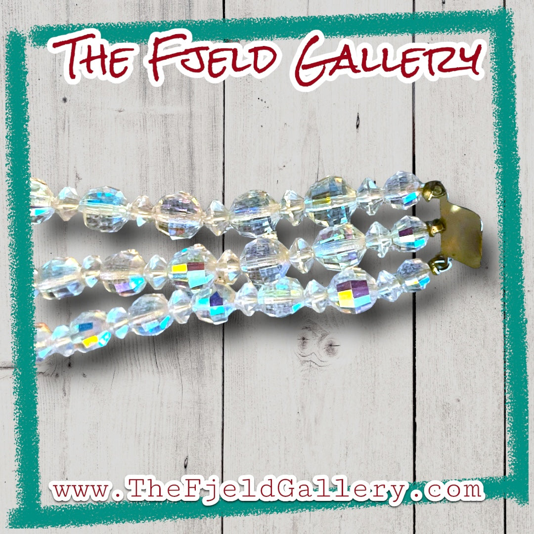 Aurora Borealis Faceted Crystal Beaded 3 Strand Bracelet