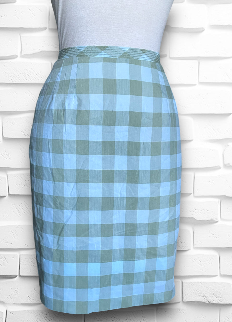 Vintage 1960’s Baby Blue & Green Plaid Skirt & Shirt Set