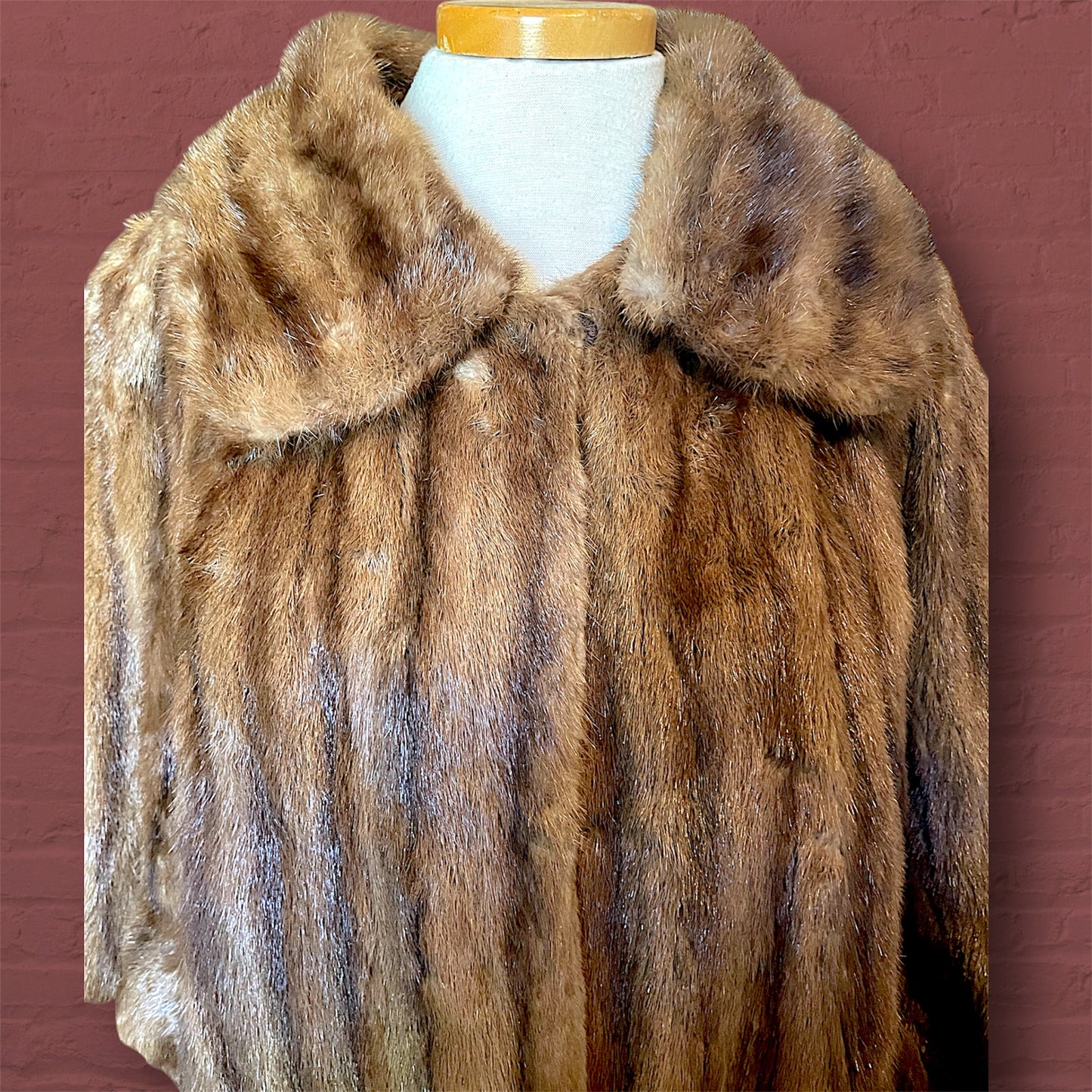 Vintage Long Brown Collared Mink Fur Coat