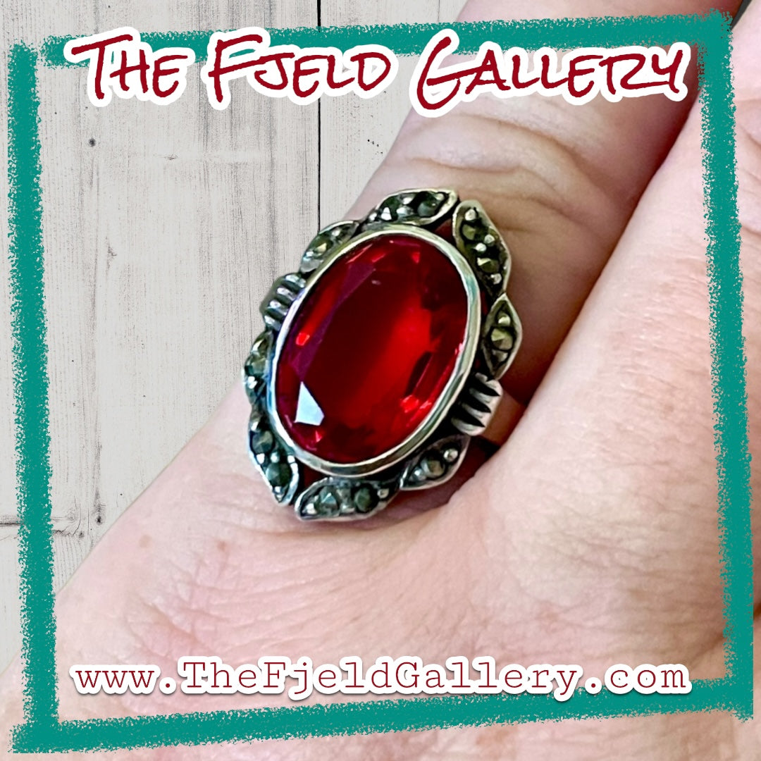Ruby & Marcasite Sterling Silver Ring