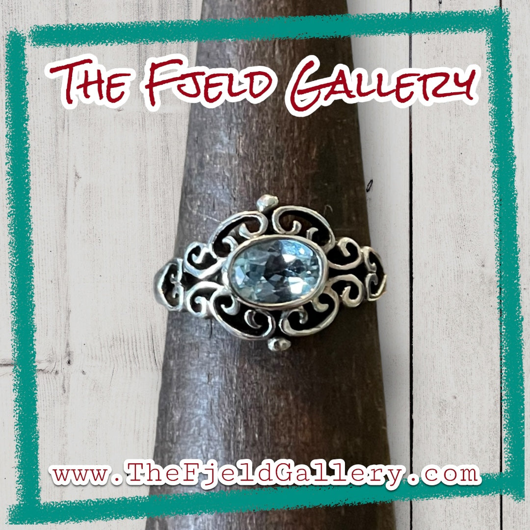 Aquamarine Modernist Flourish Sterling Silver Ring