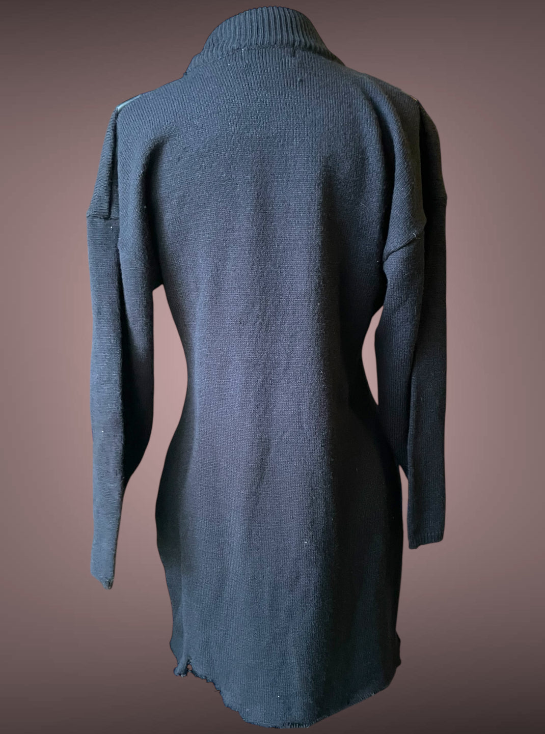 1980’s Amilano Black Sweater Dress w/ Geometric Faux Leather Shoulder Detail