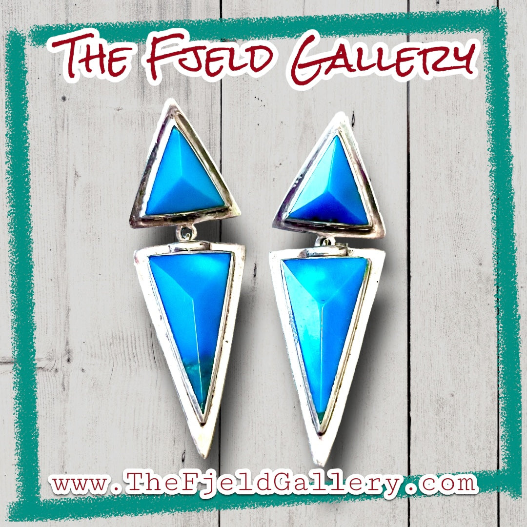 Turquoise Triangle Geometric Sterling Dangle Vintage Earrings