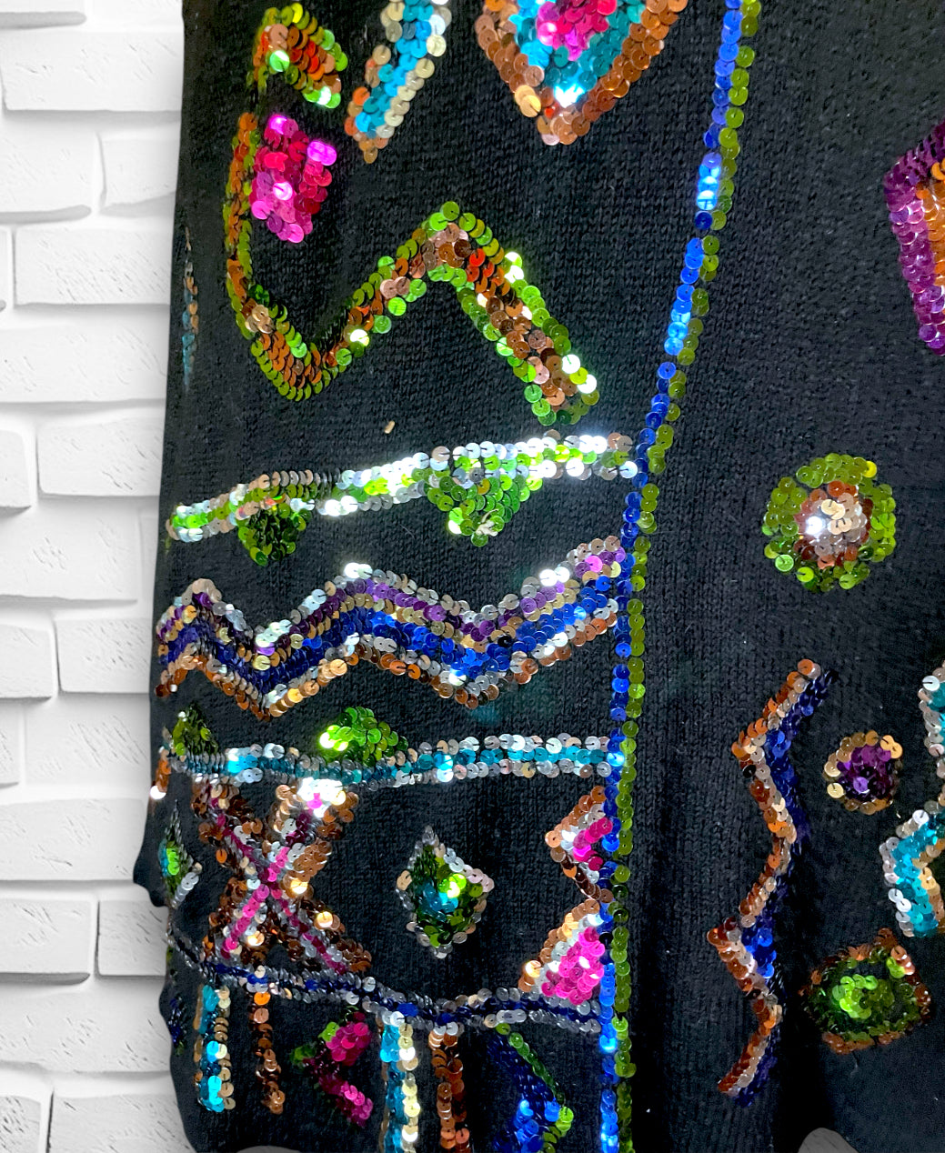 1980’s Rainbow Sequin Silk, Angora, Wool Oversized Black Sweater