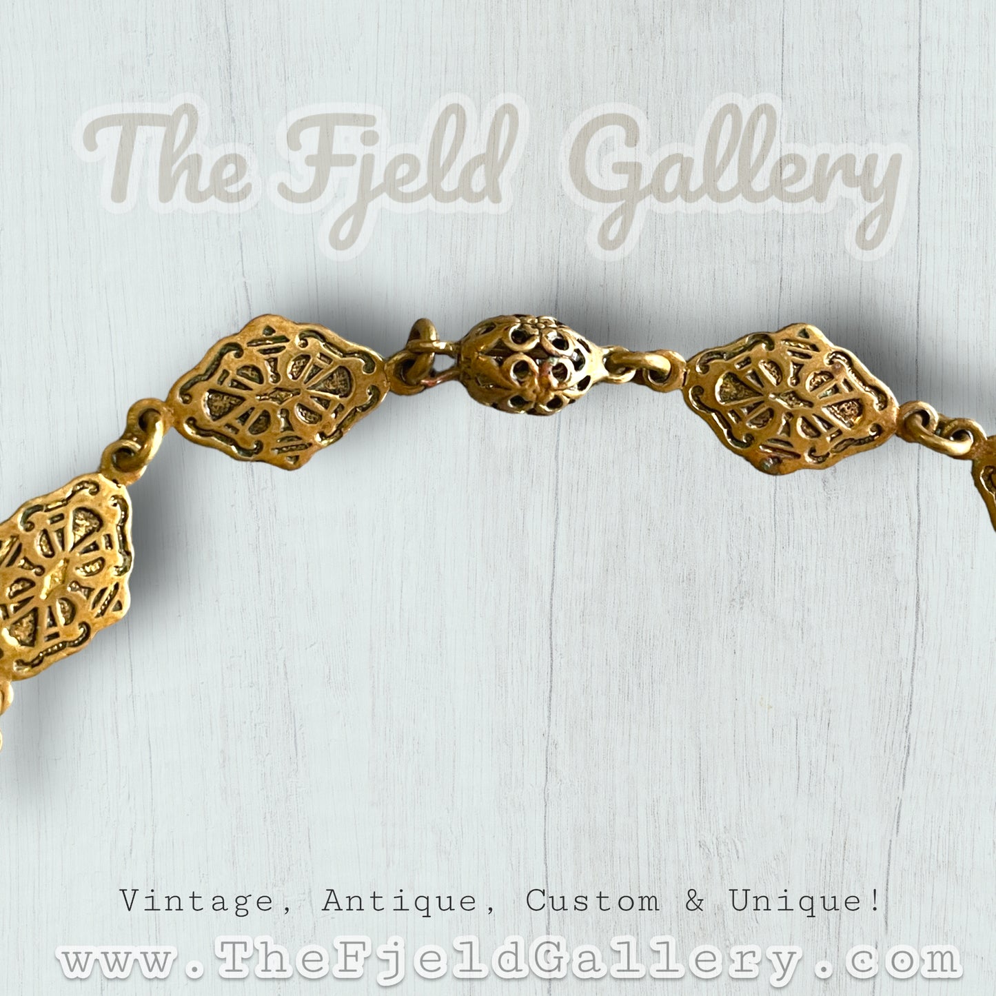 Victorian Mourning Cameo on Gold Embossed Chain Necklace
