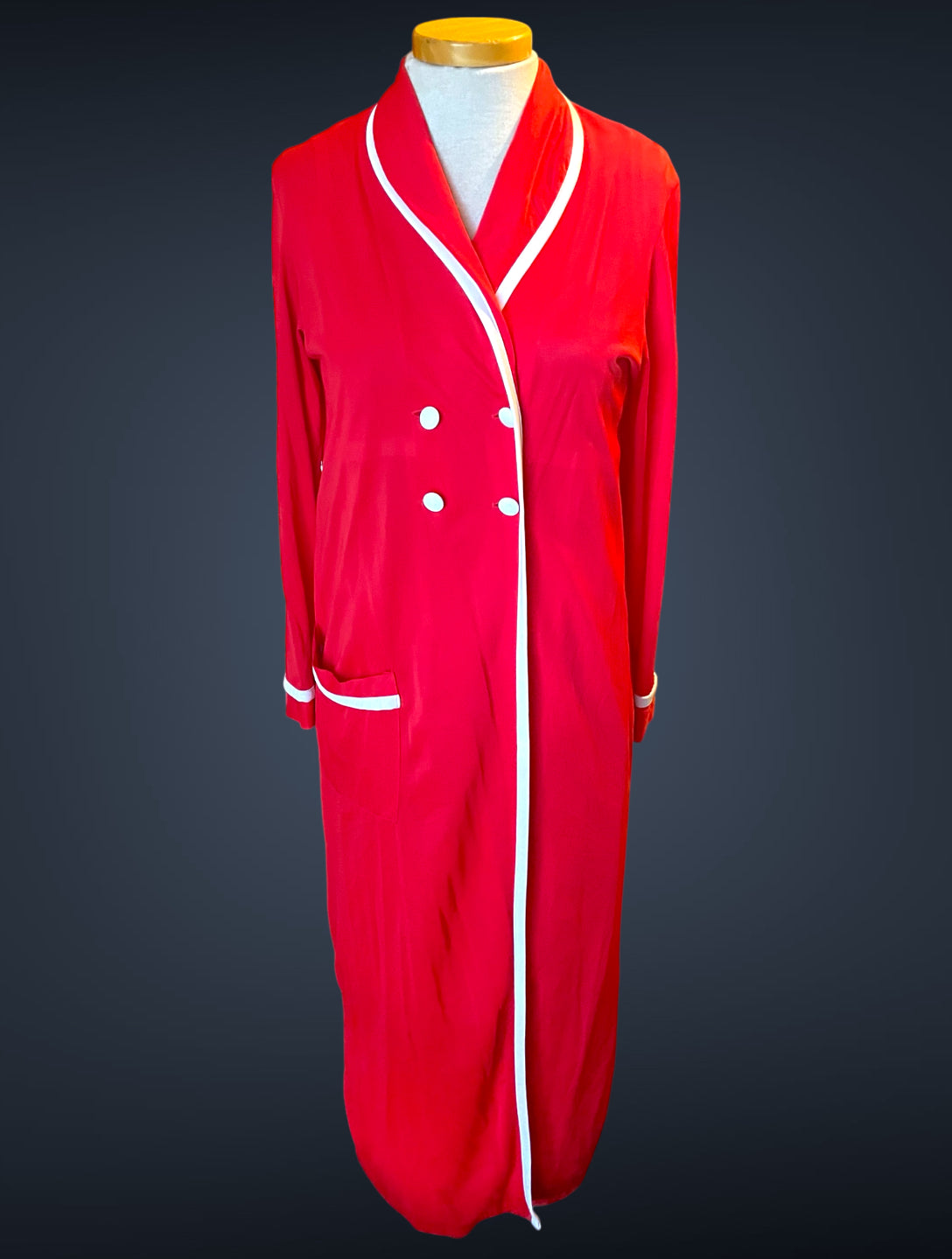 1960’s Sears Red & White Long Tank & Robe Peignoir Nightgown Set