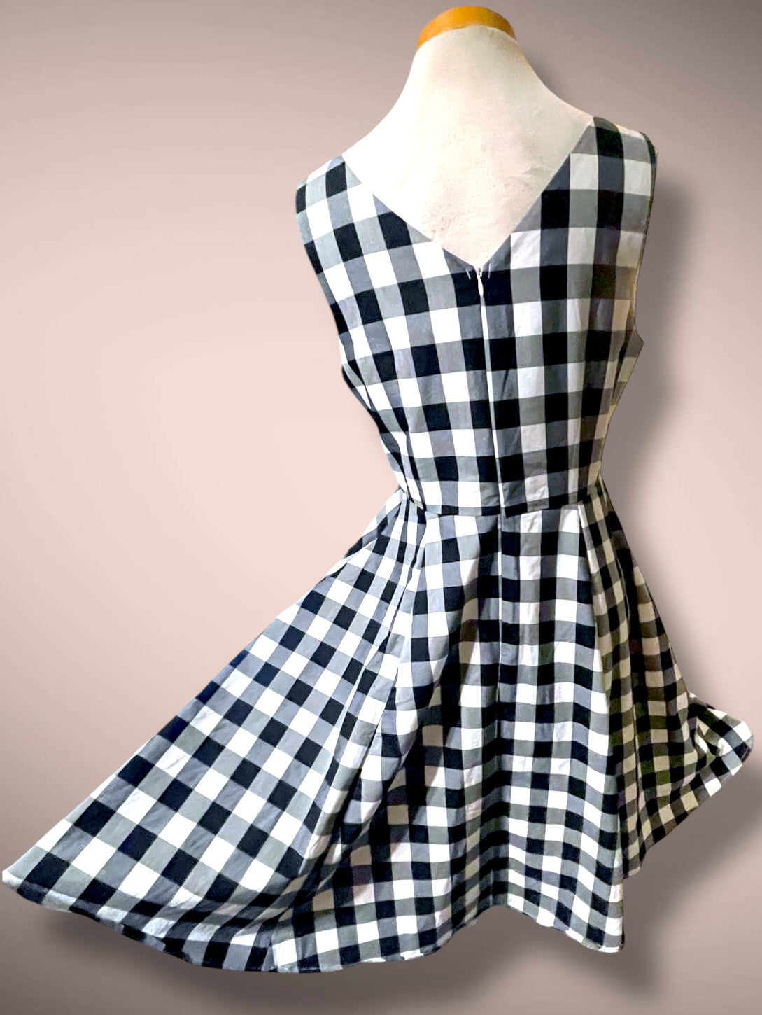 Vintage Gingham Black & White Picnic Plaid Tank A Line Rockabilly Dress
