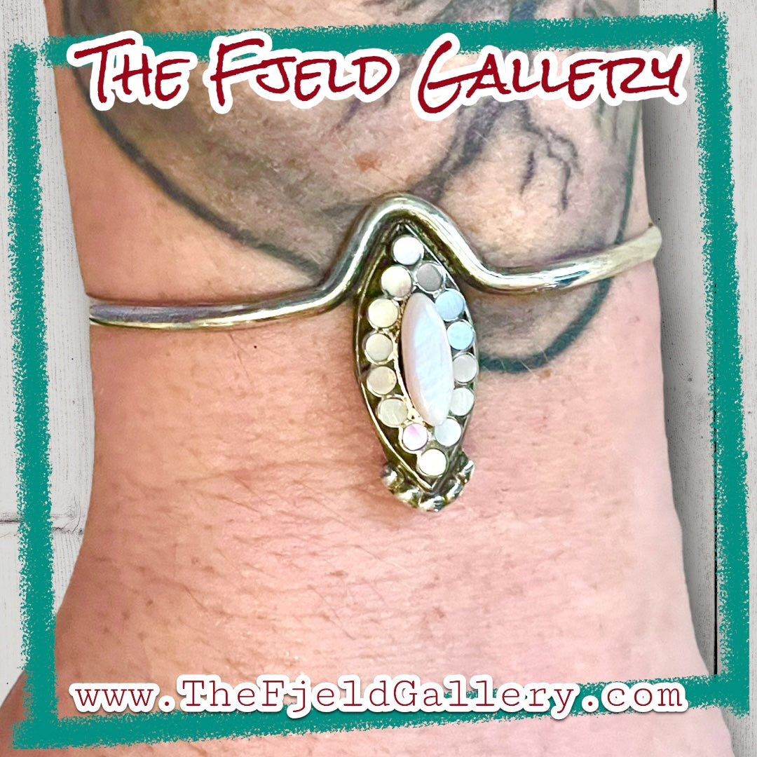 Mother of Pearl & Opal Sterling Silver Cuff Bracelet