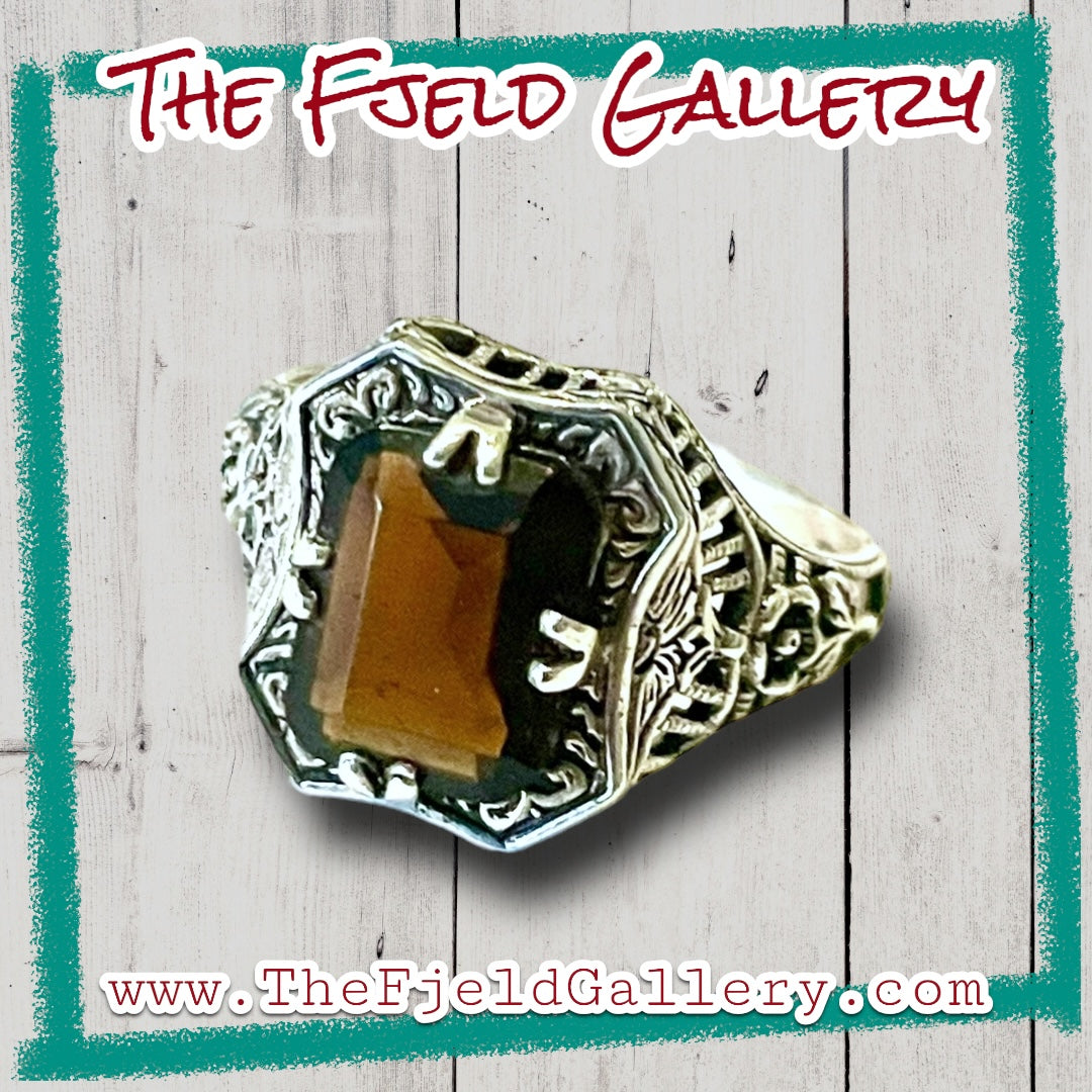 Brown Smokey Topaz Sterling Silver Victorian Filigree Ring