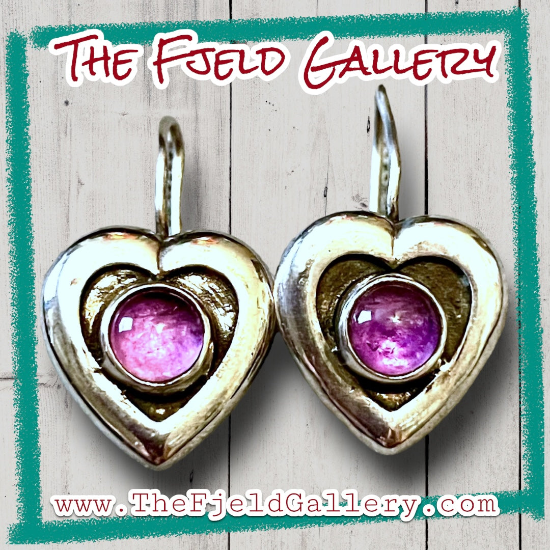 Vintage Sterling Silver & Amethyst Heart Shaped Earrings