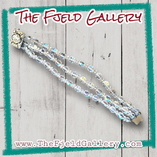 Aurora Borealis Faceted Crystal Beaded 3 Strand Bracelet