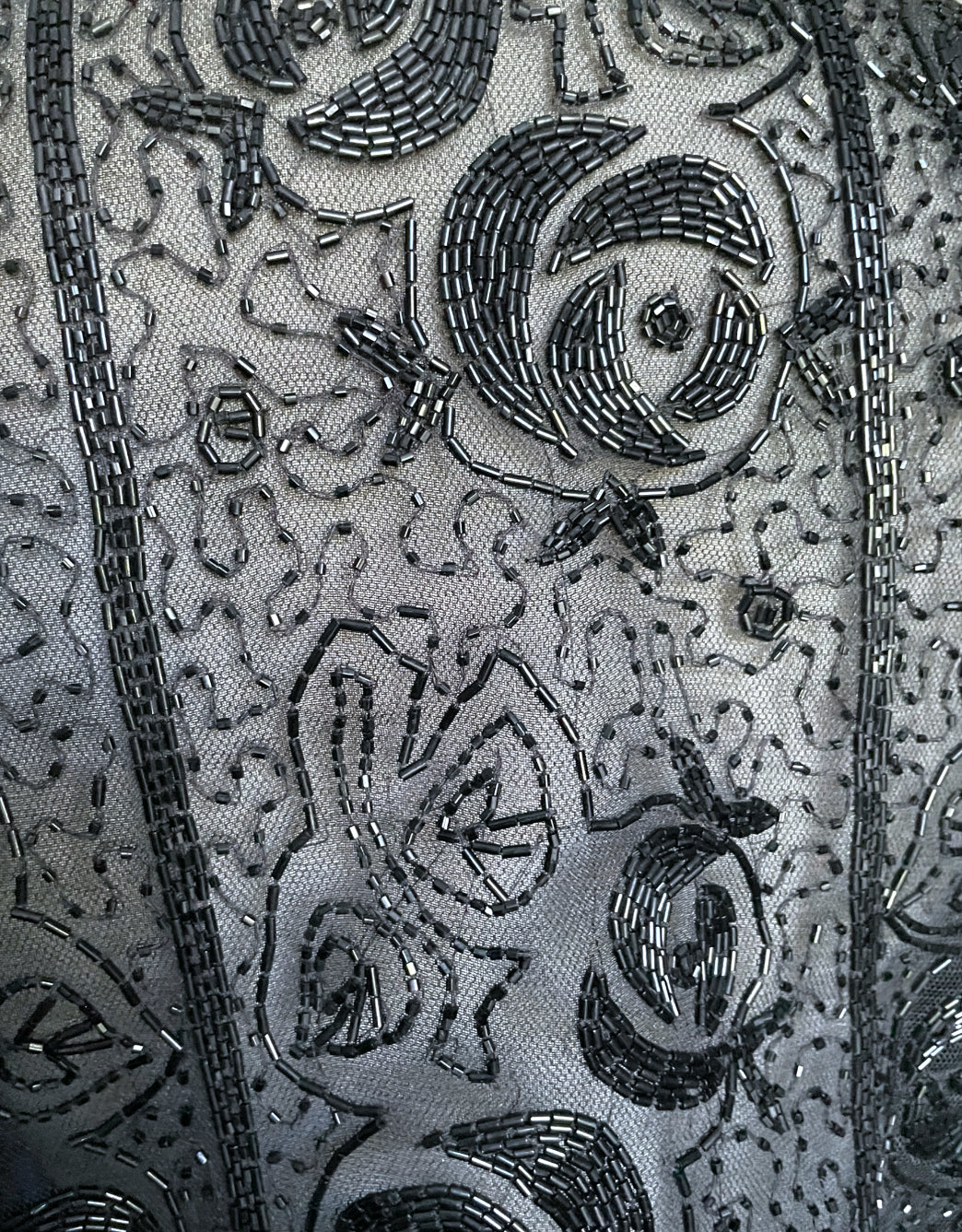 1990’s Transparent Black Floral Pattern Beaded Zip Up Front Sleeveless Blouce