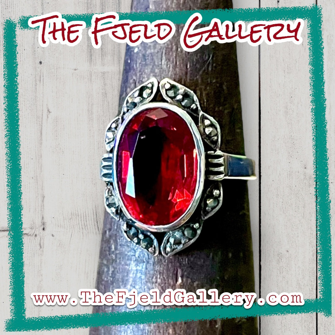 Ruby & Marcasite Sterling Silver Ring