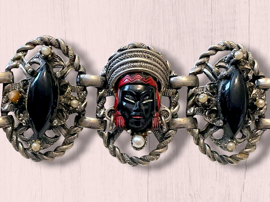 Vintage Selro & Selini African Headdress Face Panel Link Bracelet