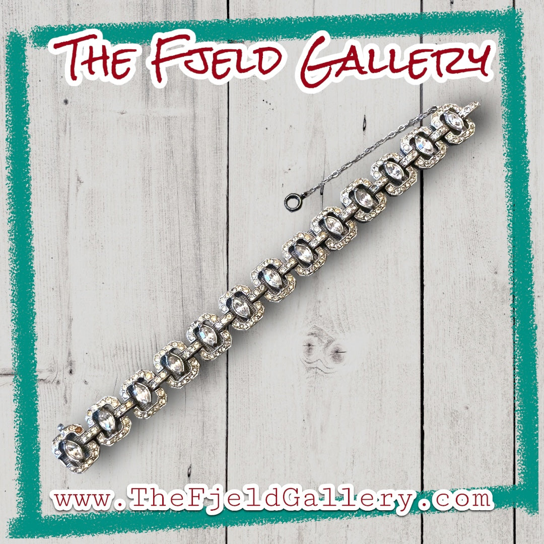 Art Deco Crystal Rhinestone Link Bracelet
