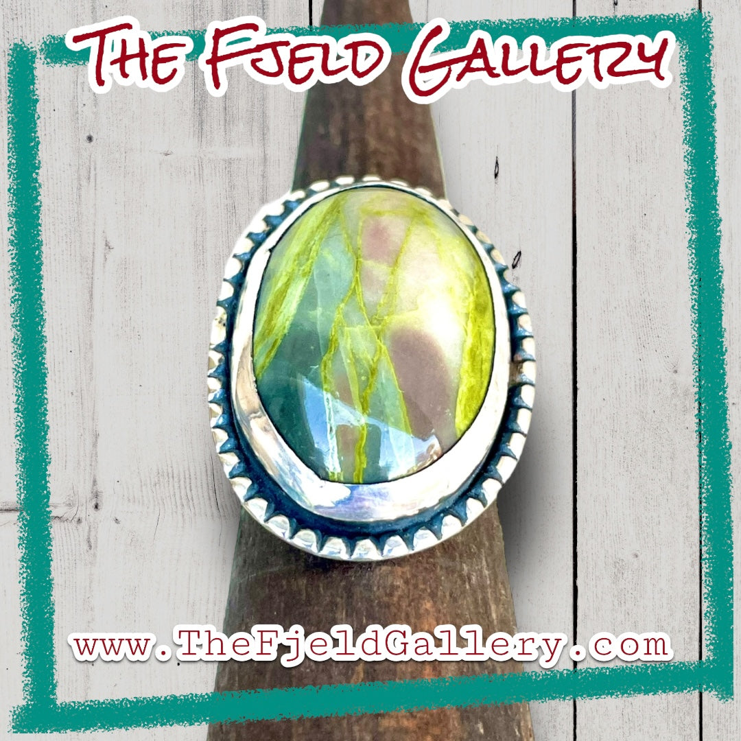 Handmade Serpentine Gemstone Cabochon Sterling Silver Ring