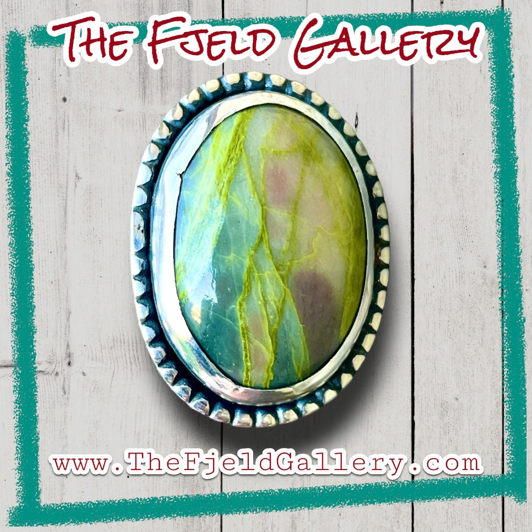 Handmade Serpentine Gemstone Cabochon Sterling Silver Ring