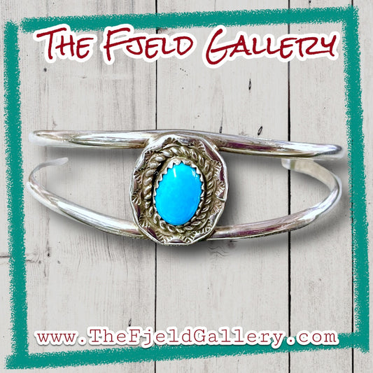 Vintage Native American Turquoise Sterling Silver Cuff Bracelet