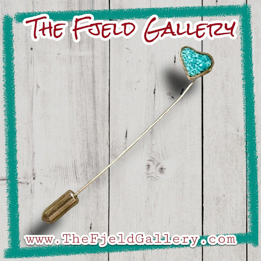 Vintage Sterling Silver Turquoise Gemstone Inlay Heart Stick Lapel Pin Broocj