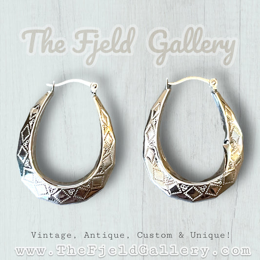 Sterling Silver Diamond Etched Hoop Earrings