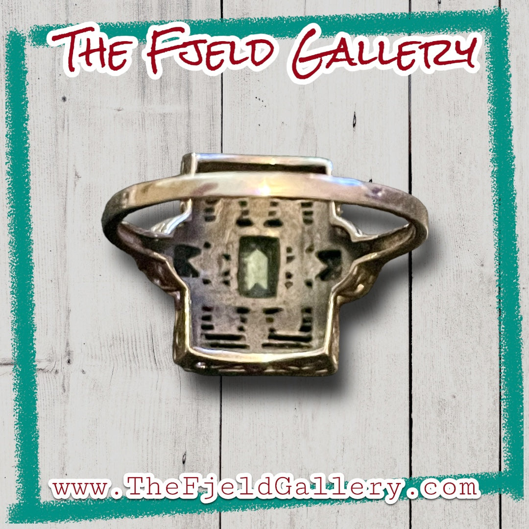 Victorian Aquamarine Square Filigree Open Work Sterling Ring