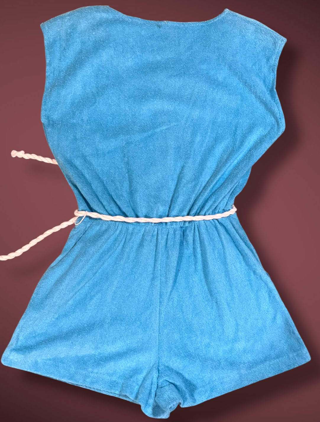Vintage 1990’s Purple Terrycloth Button Up Jumpsuit Romper w/ Pockets