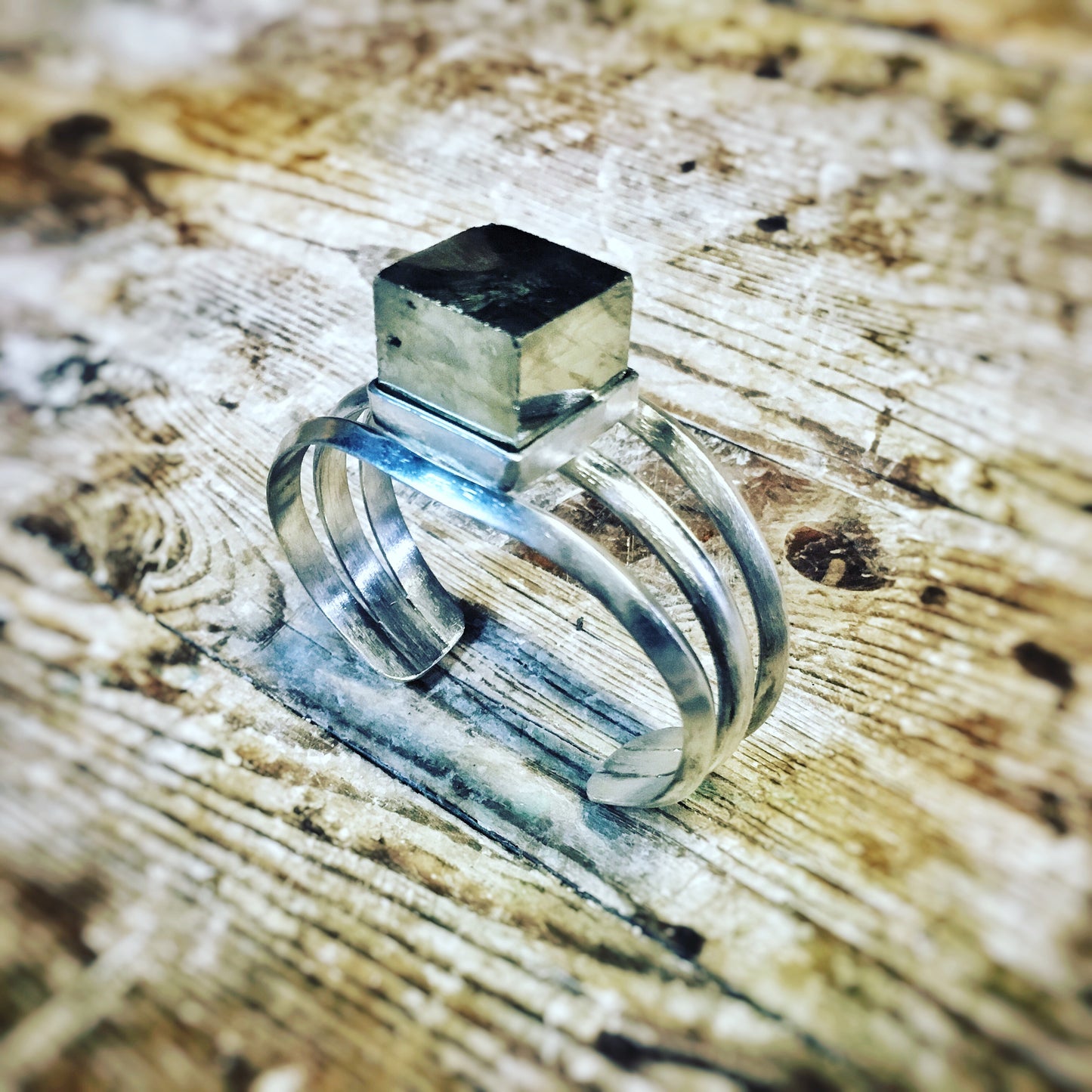 Handmade Pyrite Gemstone Sterling Silver Cuff Bracelet