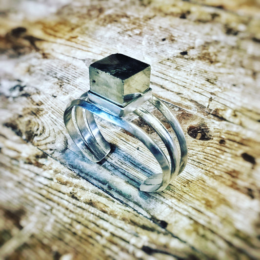 Handmade Pyrite Gemstone Sterling Silver Cuff Bracelet