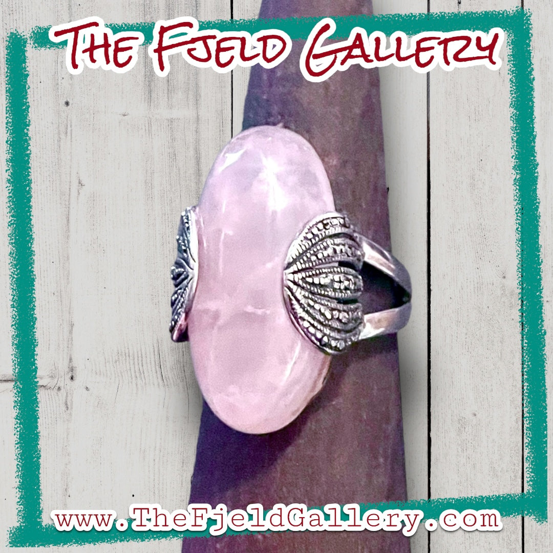 Rose Quartz & Marcasite Sterling Silver Ring