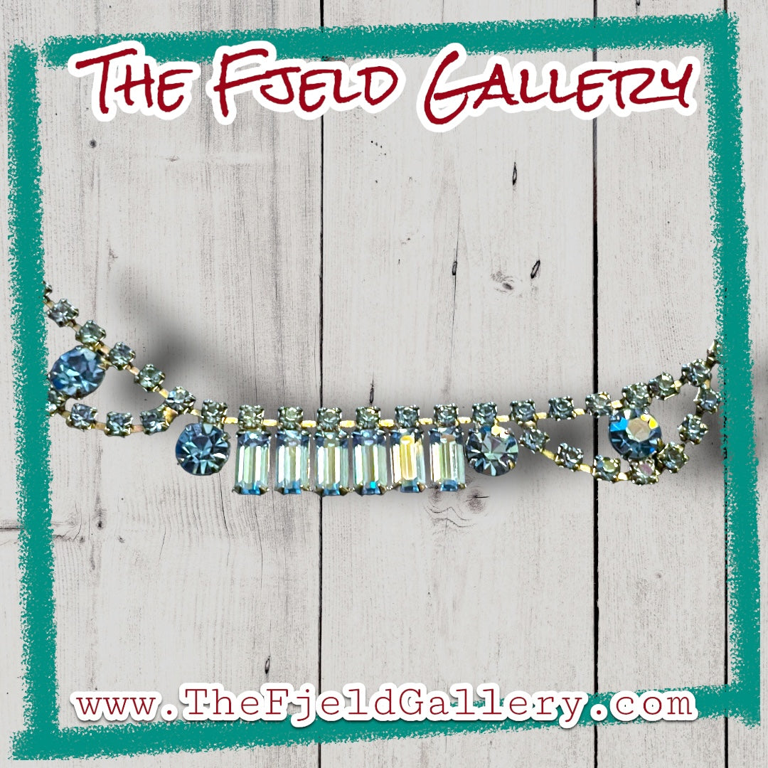 Baby Blue Crystal Rhinestone Silver Prong Set Choker Necklace