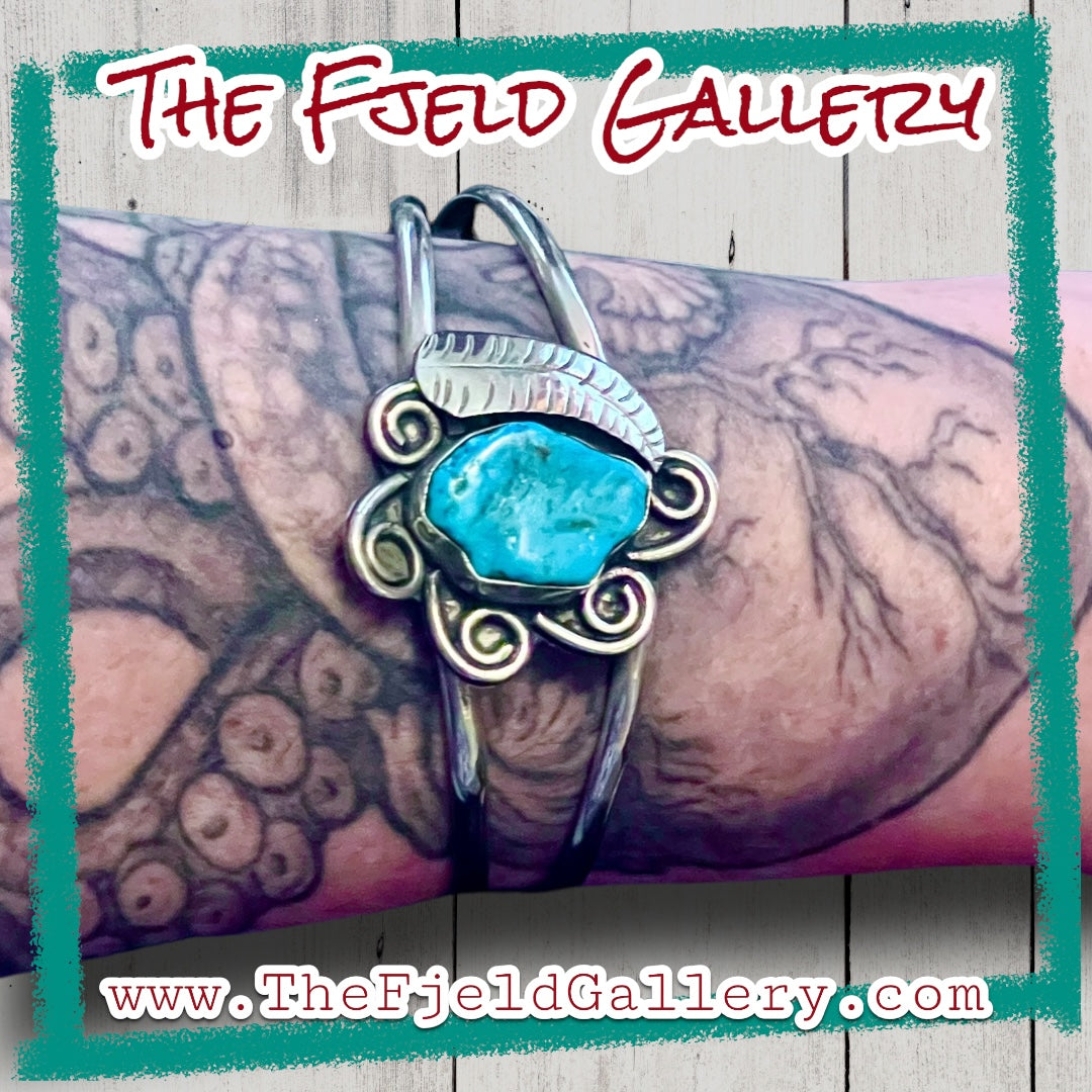 Turquoise Sterling Silver Vintage Taxco Mexico Cuff Bracelet