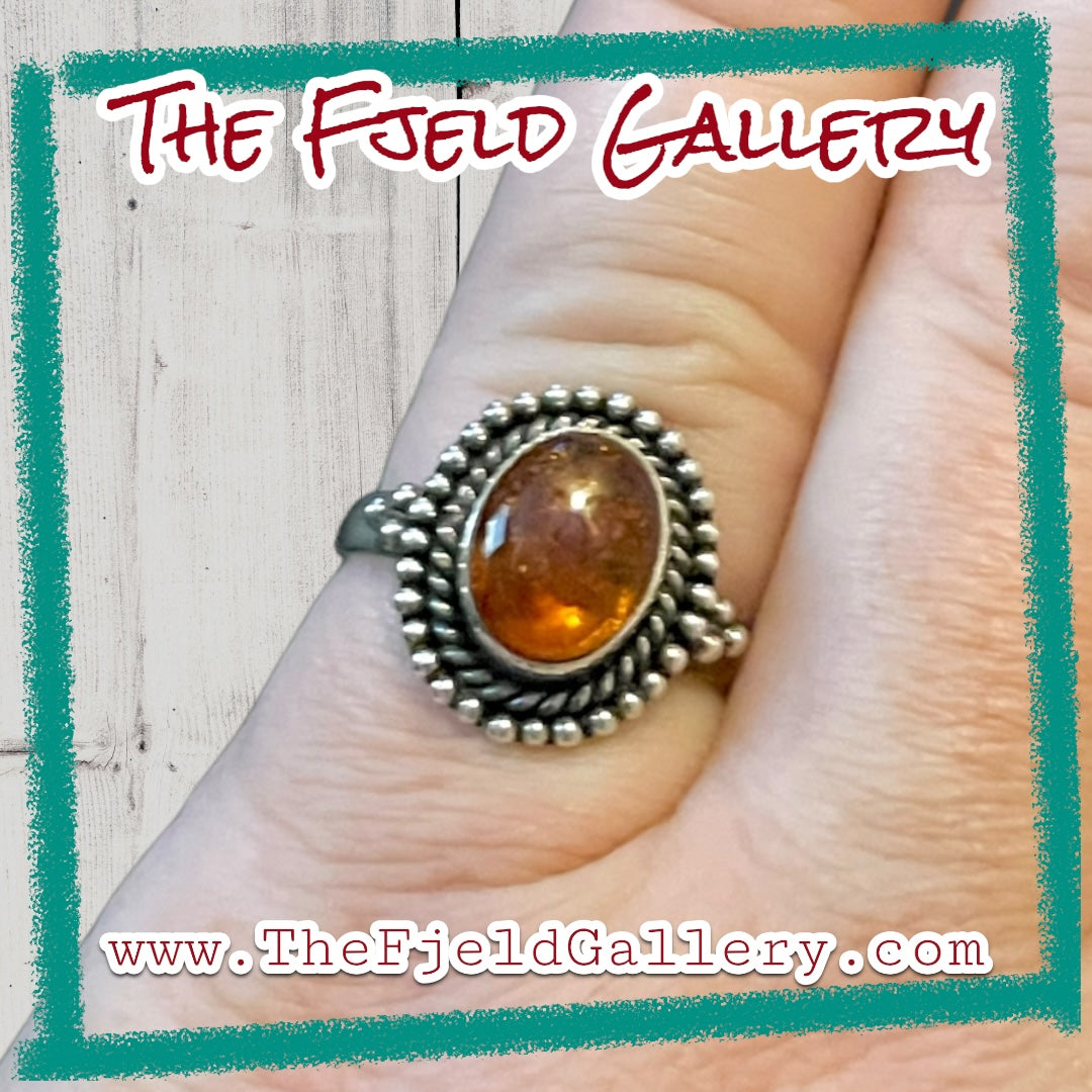 Amber Sterling Silver Vintage Ring