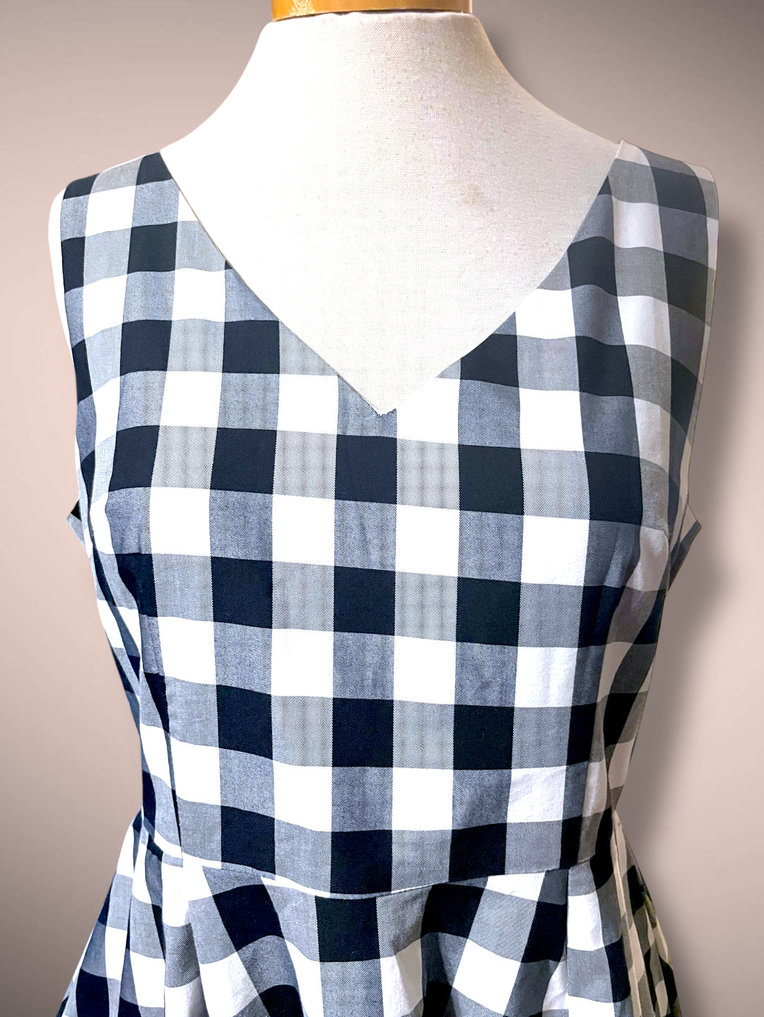 Vintage Gingham Black & White Picnic Plaid Tank A Line Rockabilly Dress