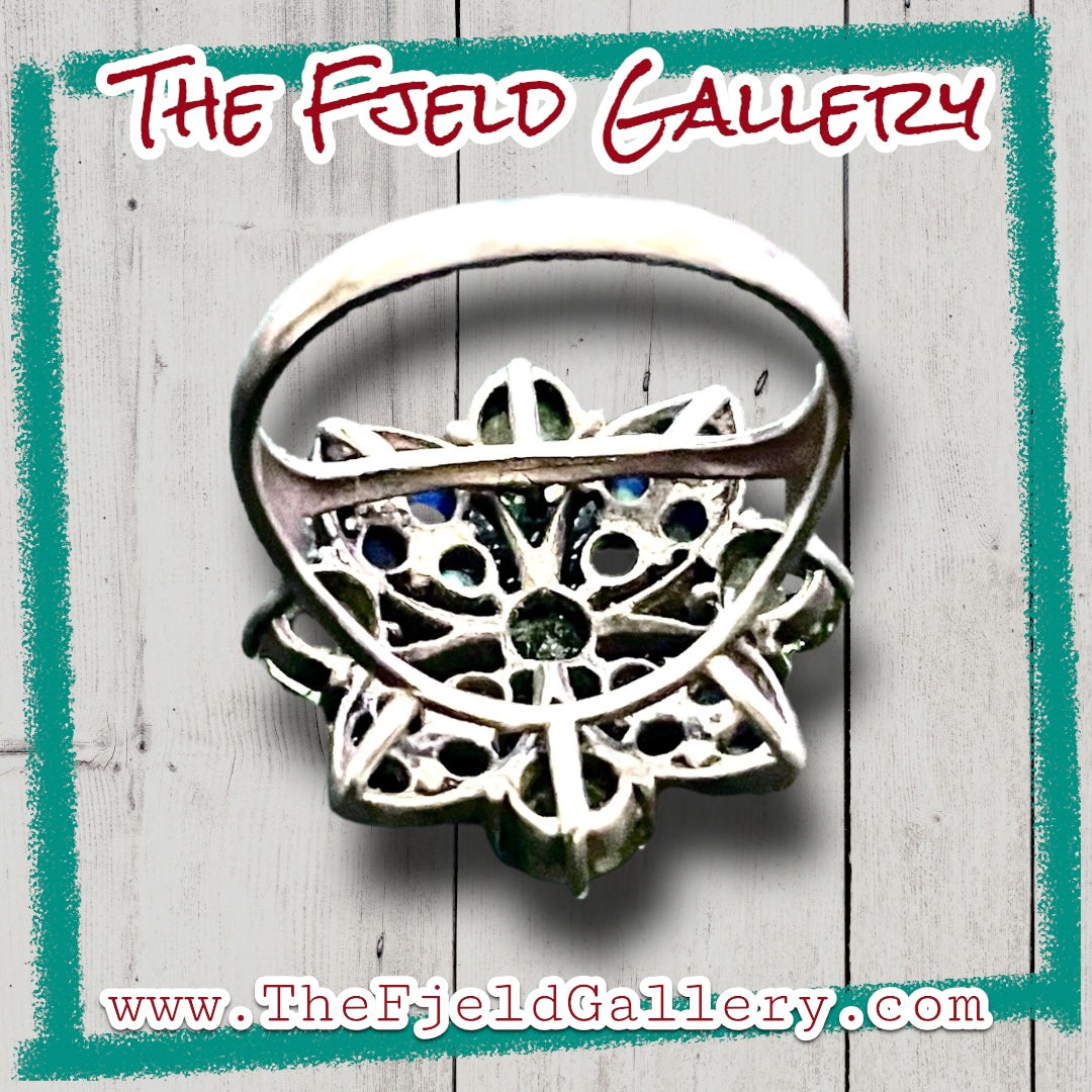 Peridot & Blue Fire Opal Flower Sterling Silver Ring